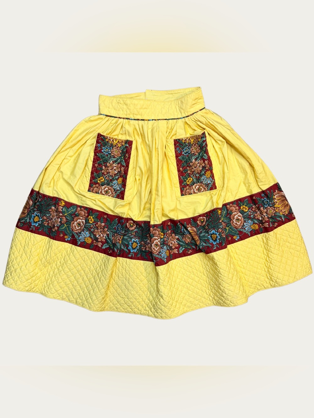 Vintage Yellow Quilted Floral Cottagecore Prairie Skirt | Boho Midi | Small